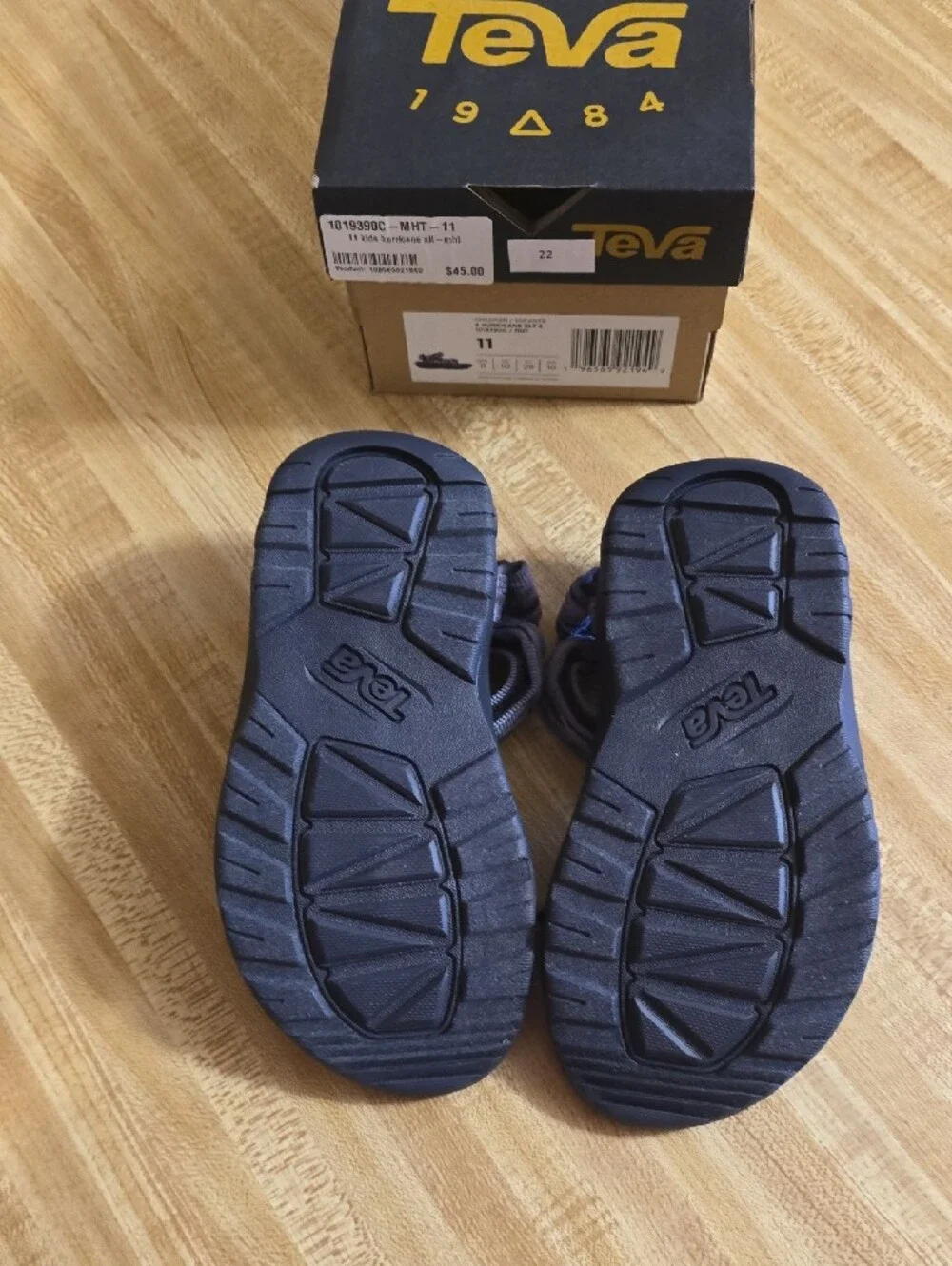 Teva Kids Black Hurricane XLT Sandals with Purple and Blue Patterned Straps